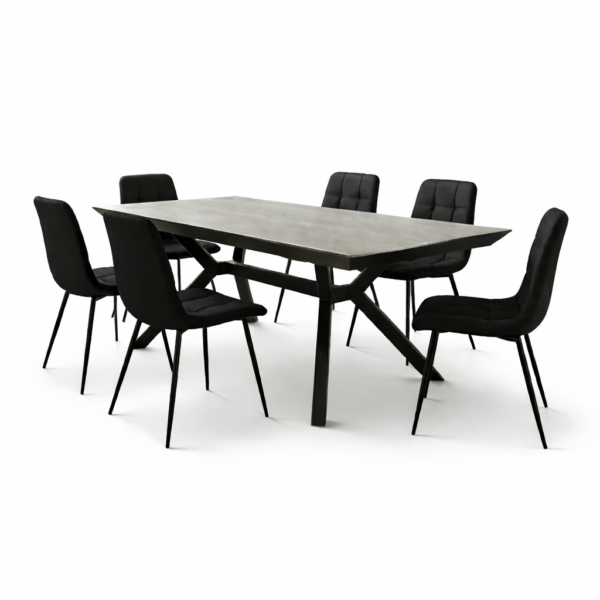 פינת אוכל דגם סייבר דמוי בטון + 6 כסאות - 16 סועדים