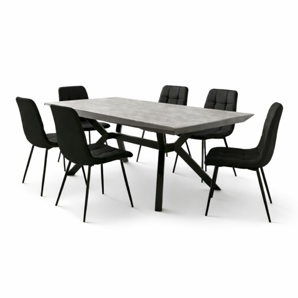 פינת אוכל דגם סייבר דמוי אבן אפור + 6 כסאות - 16 סועדים