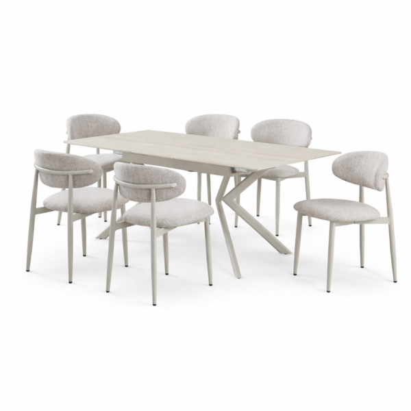 פינת אוכל דגם פלינו טרוונטין + 6 כסאות סנדרין