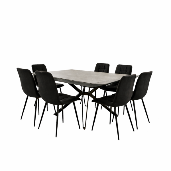 פינת אוכל מרובעת נפתחת דגם טיבו דמוי אבן אפור + 6 כסאות - 12 סועדים