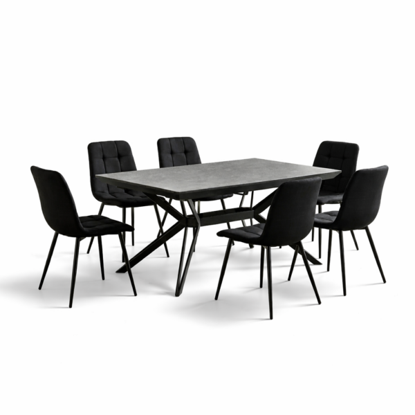 פינת אוכל דגם ארקו דמוי אבן אפור + 6 כסאות - 14 סועדים