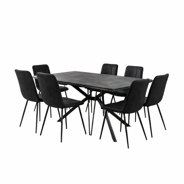 פינת אוכל מלבנית דגם קורטי דמוי בטון + 6 כסאות - 14 סועדים