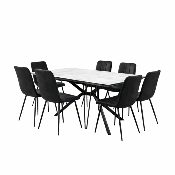 פינת אוכל מלבנית דגם קורטי דמוי שיש לבן + 6 כסאות - 14 סועדים