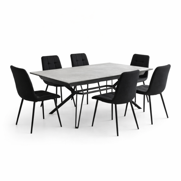 פינת אוכל דגם נוברטו דמוי אבן אפור + 6 כסאות - 18 סועדים