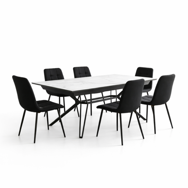 פינת אוכל דגם נוברטו דמוי שיש לבן + 6 כסאות - 18 סועדים