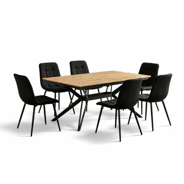 פינת אוכל דגם ארקו דמוי עץ טבעי + 6 כסאות - 14 סועדים