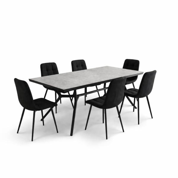 פינת אוכל דגם ורנו דמוי אבן אפור + 6 כסאות - 18 סועדים