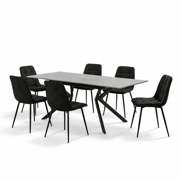 פינת אוכל דגם פלינו אפור + 6 כסאות