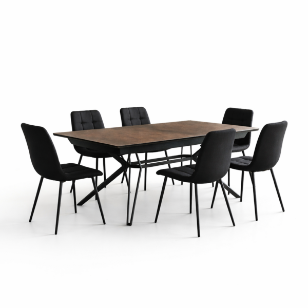 פינת אוכל דגם נוברטו דמוי ברונזה + 6 כסאות - 18 סועדים