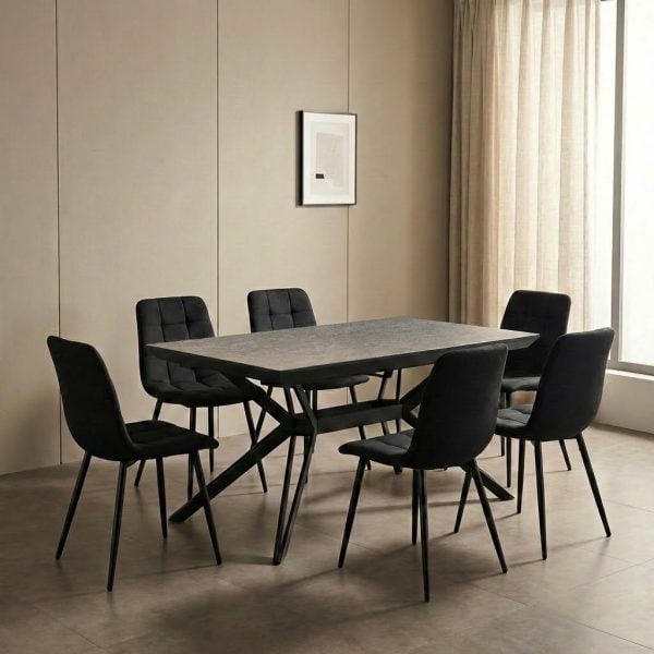 פינת אוכל דגם ארקו דמוי אבן אפור + 6 כסאות - 14 סועדים