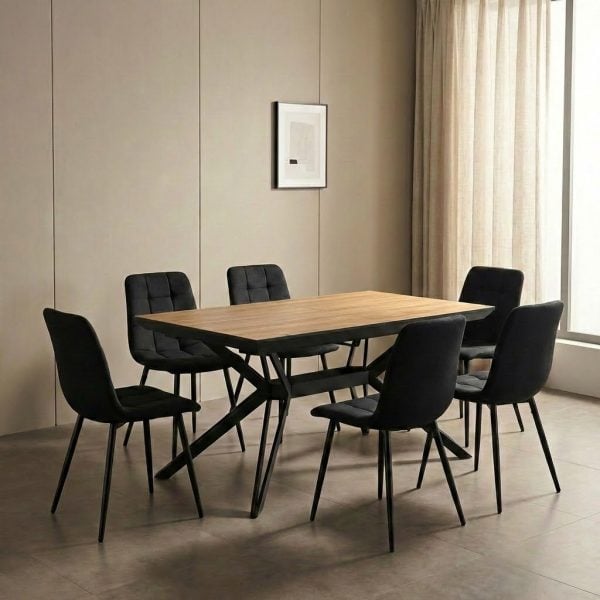 פינת אוכל דגם ארקו דמוי עץ טבעי + 6 כסאות - 14 סועדים