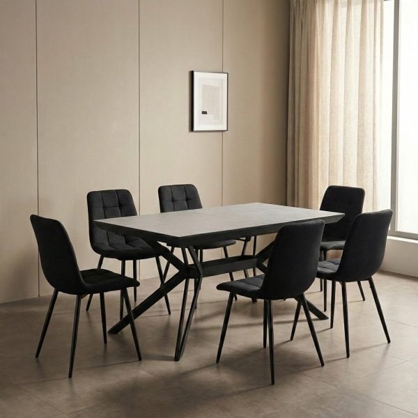 פינת אוכל דגם ארקו דמוי שיש לבן + 6 כסאות - 14 סועדים