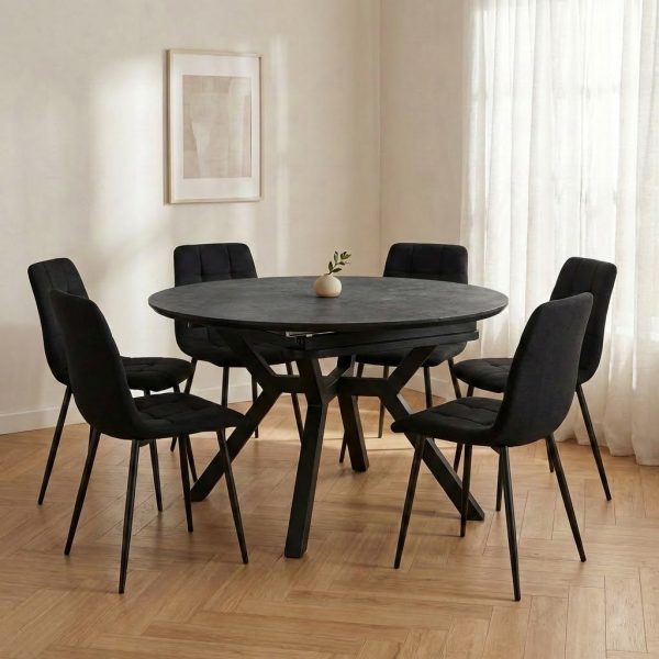 פינת אוכל דגם ברונו דמוי בטון + 6 כסאות סנדרין - 12 סועדים