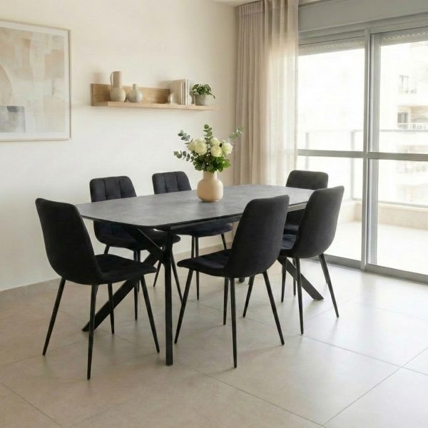 פינת אוכל מלבנית דגם קורטי דמוי שיש לבן + 6 כסאות - 14 סועדים