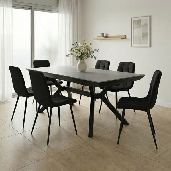 פינת אוכל דגם סייבר דמוי בטון + 6 כסאות - 16 סועדים