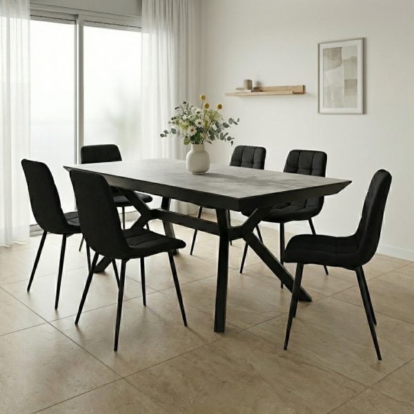 פינת אוכל דגם סייבר דמוי אבן אפור + 6 כסאות - 16 סועדים