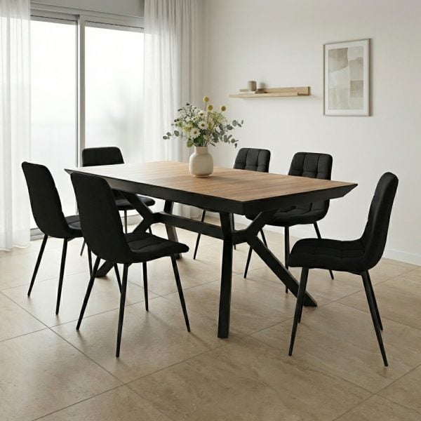 פינת אוכל דגם סייבר דמוי עץ טבעי + 6 כסאות - 16 סועדים