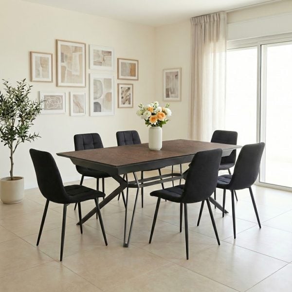 פינת אוכל דגם נוברטו דמוי ברונזה + 6 כסאות - 18 סועדים