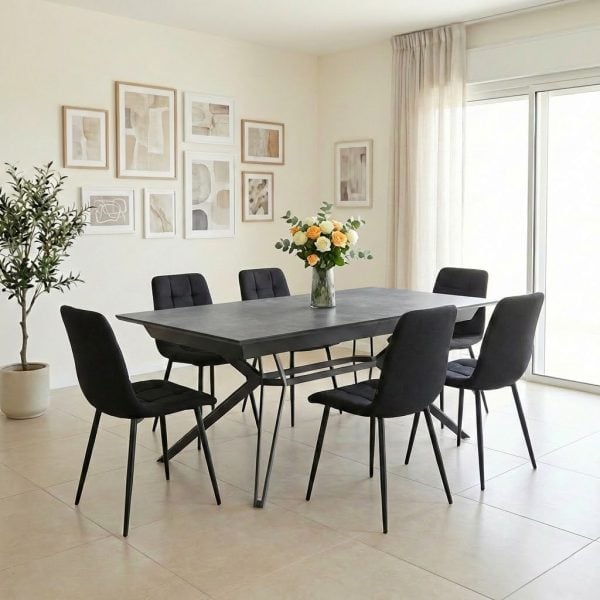 פינת אוכל דגם נוברטו דמוי בטון + 6 כסאות - 18 סועדים