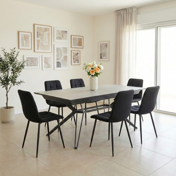 פינת אוכל דגם נוברטו דמוי אבן אפור + 6 כסאות - 18 סועדים