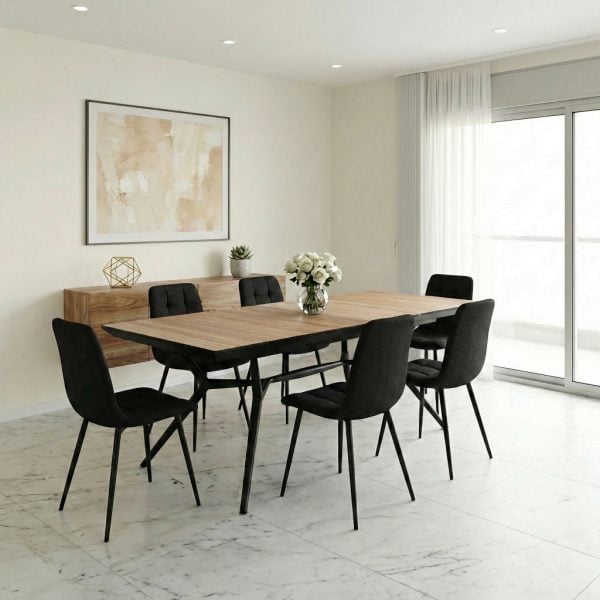 פינת אוכל דגם ורנו דמוי עץ טבעי + 6 כסאות - 18 סועדים