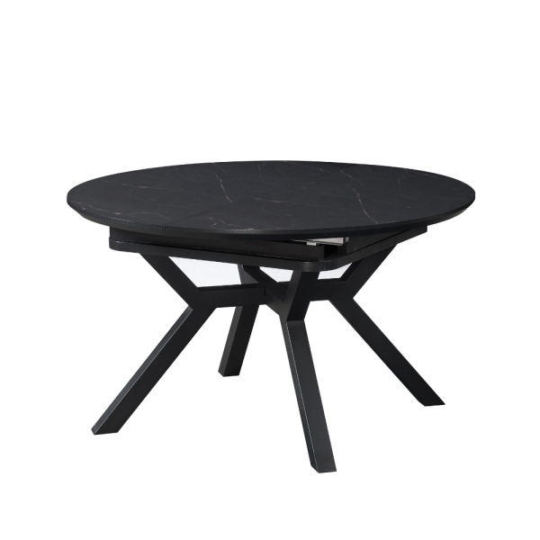 שולחן אוכל עגול נפתח דגם ברונו - דמוי שיש שחור