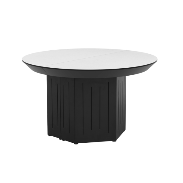 שולחן אוכל עגול נפתח דגם טרוסה - דמוי שיש לבן