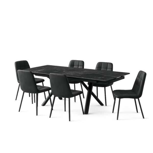 פינת אוכל דגם ראדו דמוי שיש שחור + 6 כסאות - 10 סועדים