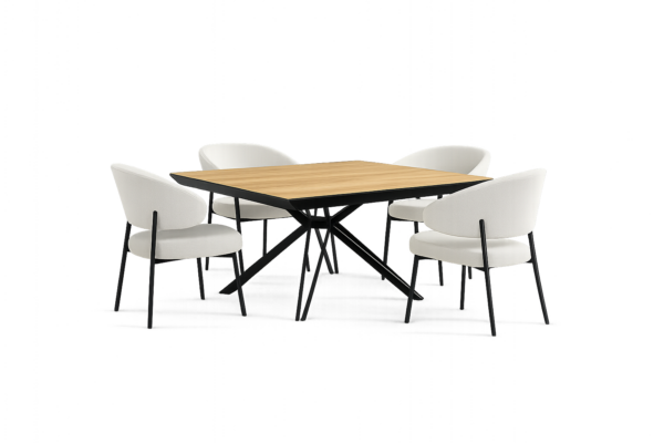 פינת אוכל מרובעת נפתחת דגם טיבו דמוי עץ טבעי + 6 כסאות - 12 סועדים