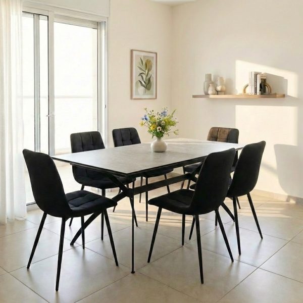 פינת אוכל מלבנית דגם דרמור דמוי אבן אפור + 6 כסאות - 14 סועדים