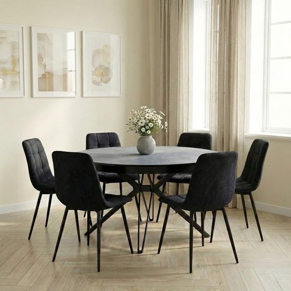 פינת אוכל עגולה נפתחת דגם קסטלו דמוי בטון + 6 כסאות - 10 סועדים